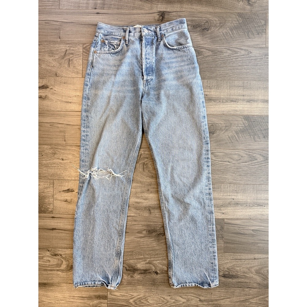 Agolde 90s Pinch Waist Mom Jeans Straight Leg Button Fly Distressed 26 Lightwash